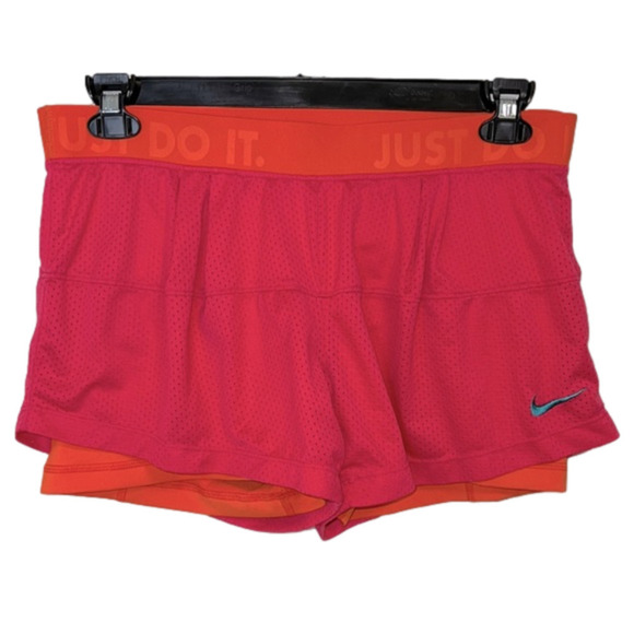 Nike Dri-Fit 2-in-1 Pink & Orange Compression Mesh Running Shorts - Size Large - Picture 1 of 9
